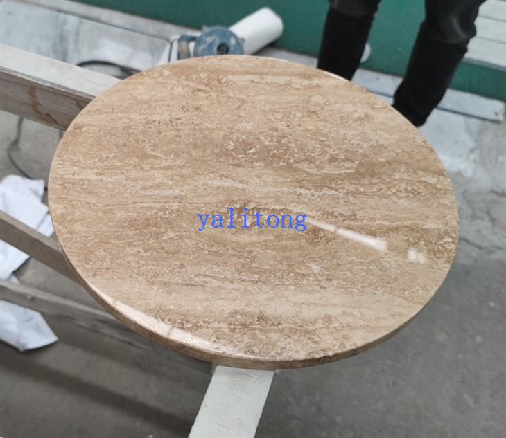 Travertine round end table