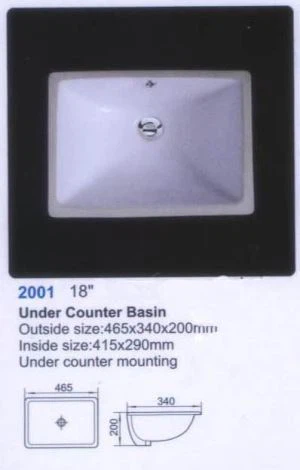 Ispod brda kupaonica trg keramičkih umivaonika (YLT #2001), Undercounter kupaonica sudoper bijeli